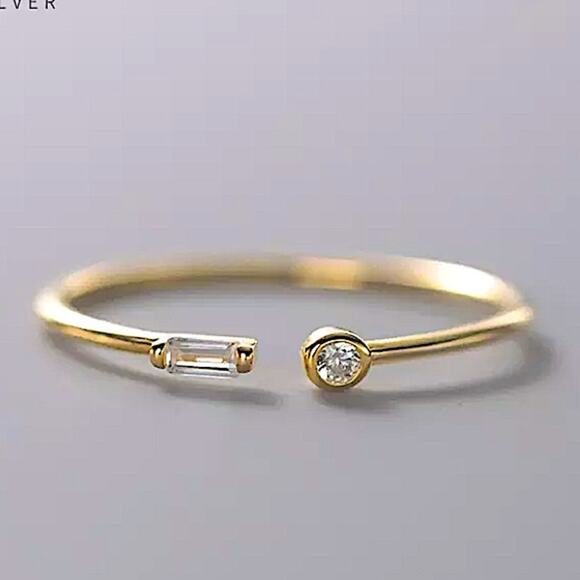 Gold Cubic Zircon Ring Geometric, Thin, Minimalist, Circle, Rectangular - Picture 1 of 9